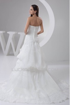 Amazing Strapless A-Line Sleeveless Satin Lace Wedding Dresses 2030589