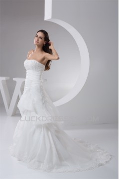 Amazing Strapless A-Line Sleeveless Satin Lace Wedding Dresses 2030589