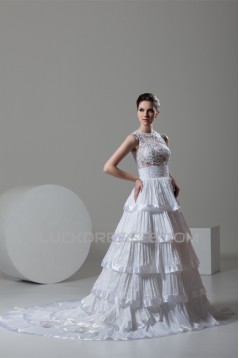 attractive High-Neck A-Line Satin Organza New Arrival Wedding Dresses 2030596
