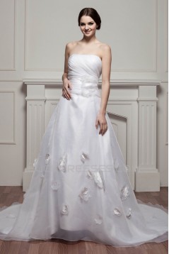 attractive Strapless Sleeveless Satin A-Line Wedding Dresses 2030599