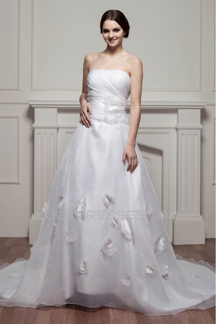 attractive Strapless Sleeveless Satin A-Line Wedding Dresses 2030599