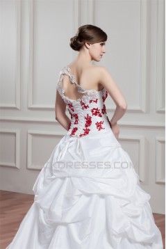 Ball Gown Organza Taffeta Sleeveless One-Shoulder Wedding Dresses 2030601