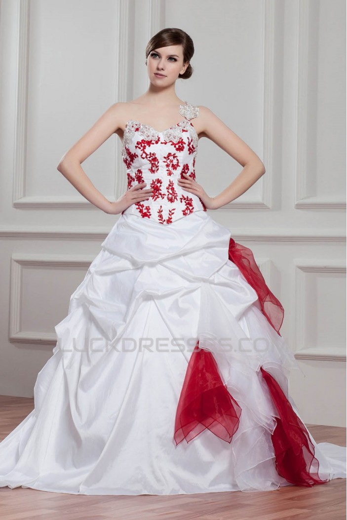 Ball Gown Organza Taffeta Sleeveless One-Shoulder Wedding Dresses 2030601