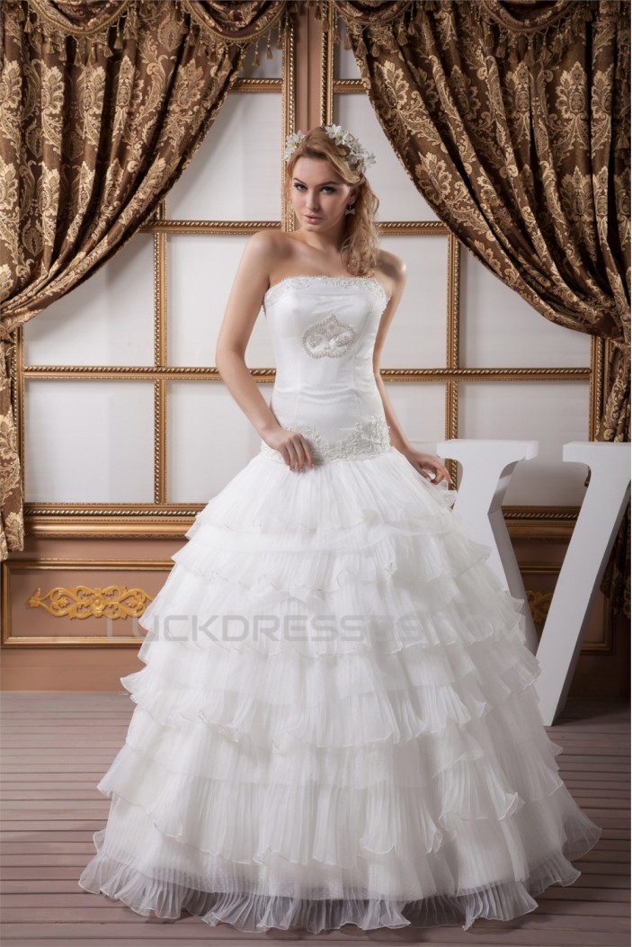 Ball Gown Sleeveless Satin Crunched Organza New Arrival Wedding Dresses 2030606