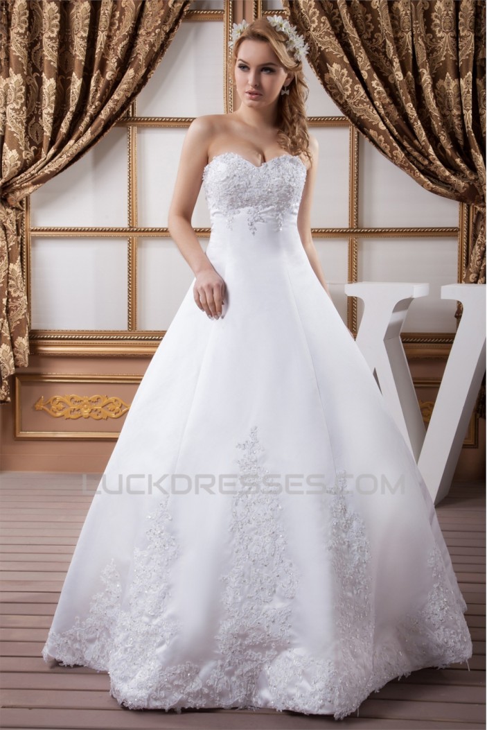 Ball Gown Sleeveless Sweetheart Satin Lace Wedding Dresses 2030609