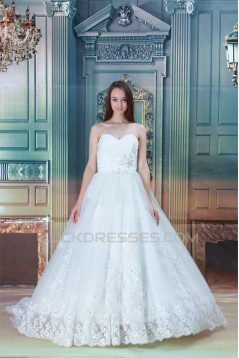 Ball Gown Sleeveless Sweetheart Satin Taffeta Fine Netting Wedding Dresses 2030610