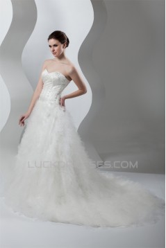 Beautiful A-Line Sweetheart Sleeveless Satin Organza Wedding Dresses 2030619