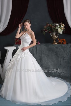 Beautiful A-Line V-Neck Satin Taffeta Short Sleeve Wedding Dresses 2030622