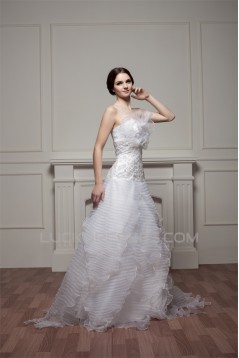 Beautiful Satin Spaghetti Straps Sleeveless A-Line Wedding Dresses 2030625