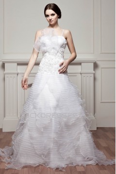 Beautiful Satin Spaghetti Straps Sleeveless A-Line Wedding Dresses 2030625