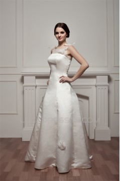 Beautiful Sleeveless Portrait Satin Fine Netting A-Line Wedding Dresses 2030630