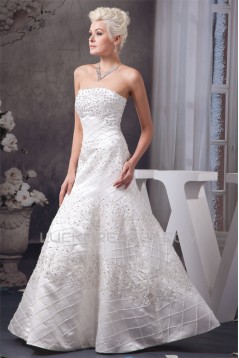 Beautiful Sleeveless Strapless A-Line Satin Wedding Dresses 2030633