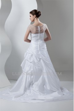 Breathtaking Taffeta A-Line High-Neck Best Beading Wedding Dresses 2030646