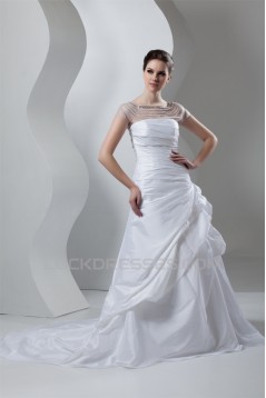 Breathtaking Taffeta A-Line High-Neck Best Beading Wedding Dresses 2030646