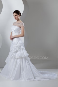 Breathtaking Taffeta A-Line High-Neck Best Beading Wedding Dresses 2030646