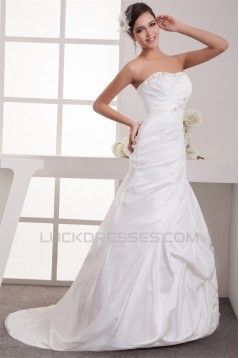 Charming A-Line Strapless Taffeta Sleeveless Wedding Dresses 2030650