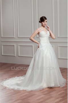 Charming V-Neck Sleeveless Satin Organza A-Line Wedding Dresses 2030653