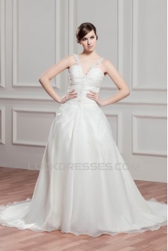 Charming V-Neck Sleeveless Satin Organza A-Line Wedding Dresses 2030653