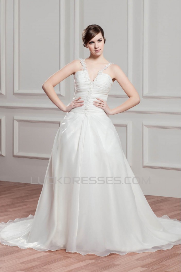 Charming V-Neck Sleeveless Satin Organza A-Line Wedding Dresses 2030653