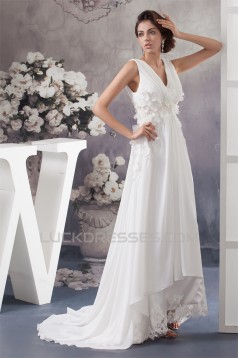 Chiffon Silk like Satin Sleeveless V-Neck Reception Wedding Dresses 2030657