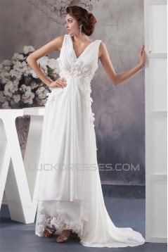 Chiffon Silk like Satin Sleeveless V-Neck Reception Wedding Dresses 2030657