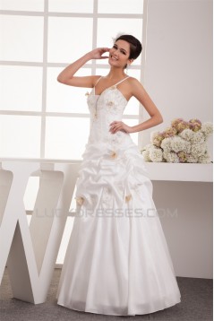 Elegant A-Line Satin Organza Taffeta Spaghetti Straps Wedding Dresses 2030660