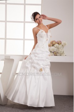 Elegant A-Line Satin Organza Taffeta Spaghetti Straps Wedding Dresses 2030660