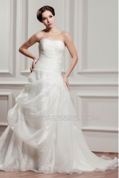 Elegant A-Line Strapless Satin Sleeveless Best Wedding Dresses 2030664