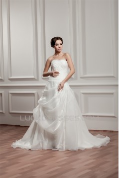 Elegant A-Line Strapless Satin Sleeveless Best Wedding Dresses 2030664