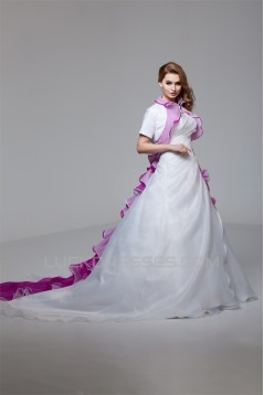 Elegant Satin Organza Strapless A-Line Short Sleeve Wedding Dresses 2030666