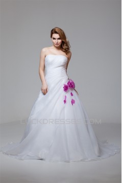 Elegant Satin Organza Strapless A-Line Short Sleeve Wedding Dresses 2030666