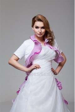 Elegant Satin Organza Strapless A-Line Short Sleeve Wedding Dresses 2030666