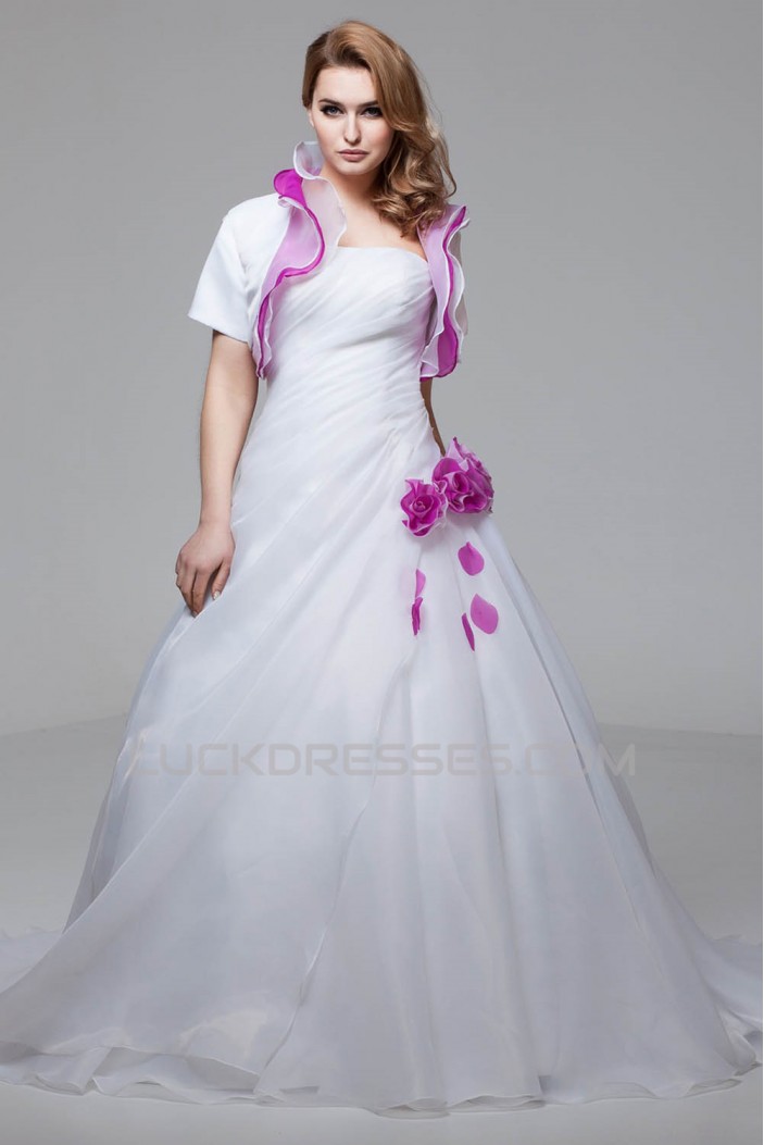 Elegant Satin Organza Strapless A-Line Short Sleeve Wedding Dresses 2030666