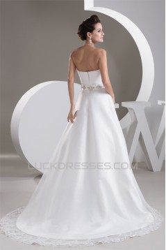 Elegant Satin Sweetheart A-Line Sleeveless Best Wedding Dresses 2030669