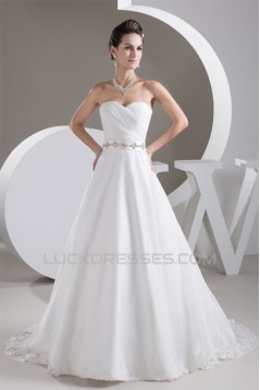 Elegant Satin Sweetheart A-Line Sleeveless Best Wedding Dresses 2030669