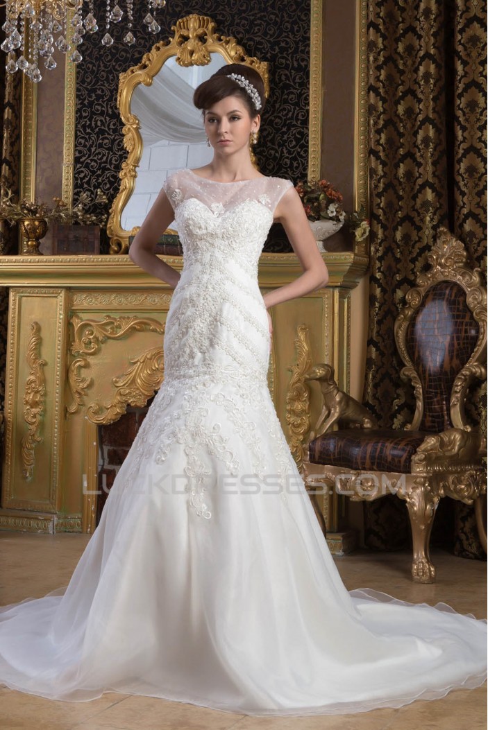 Fantastic Beaded Lace Sleeveless Portrait Wedding Dresses 2030687