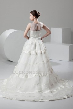 Fantastic Satin Organza A-Line Scoop Wedding Dresses 2030688