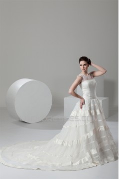 Fantastic Satin Organza A-Line Scoop Wedding Dresses 2030688