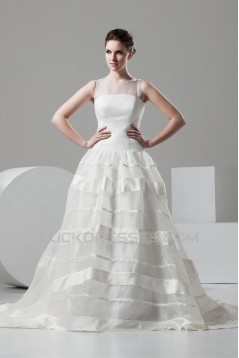 Fantastic Satin Organza A-Line Scoop Wedding Dresses 2030688