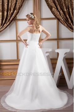 Fantastic Satin Organza Strapless A-Line Sleeveless Wedding Dresses 2030691