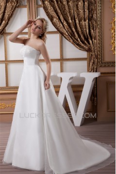 Fantastic Satin Organza Strapless A-Line Sleeveless Wedding Dresses 2030691