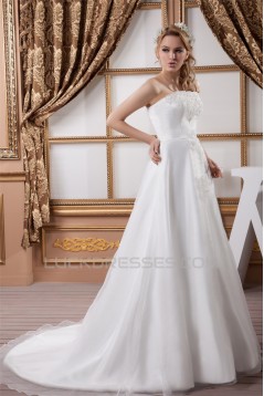 Fantastic Satin Organza Strapless A-Line Sleeveless Wedding Dresses 2030691