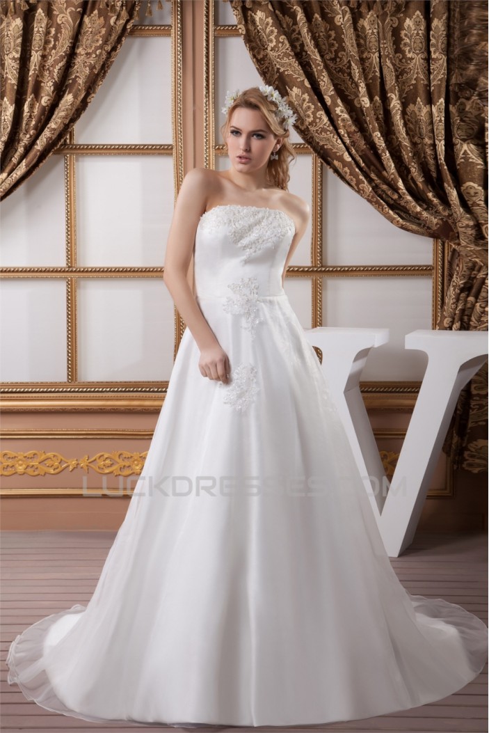 Fantastic Satin Organza Strapless A-Line Sleeveless Wedding Dresses 2030691