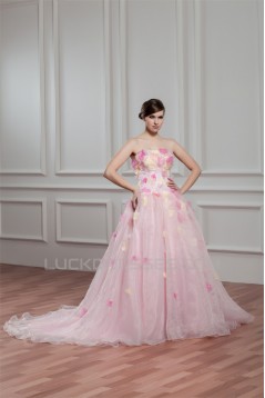 Fantastic Strapless A-Line Sleeveless Satin Organza Wedding Dresses 2030693