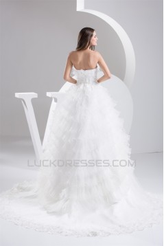 Fantastic Strapless Satin Fine Netting Sleeveless Lace Wedding Dresses 2030694