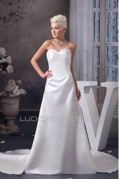 A-Line Satin Sweetheart Sleeveless Sweet Wedding Dresses 2030698