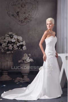 A-Line Satin Sweetheart Sleeveless Sweet Wedding Dresses 2030698