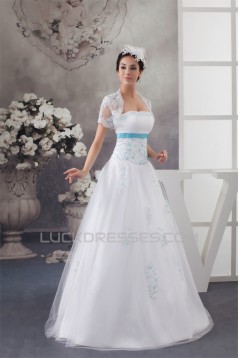 A-Line Sleeveless Satin Strapless Wedding Dresses with A Lace Jacket 2030699