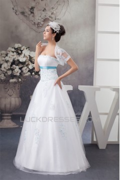 A-Line Sleeveless Satin Strapless Wedding Dresses with A Lace Jacket 2030699