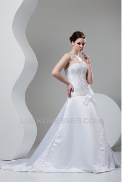 Fashionable A-Line Strapless Satin Sleeveless Wedding Dresses 2030702